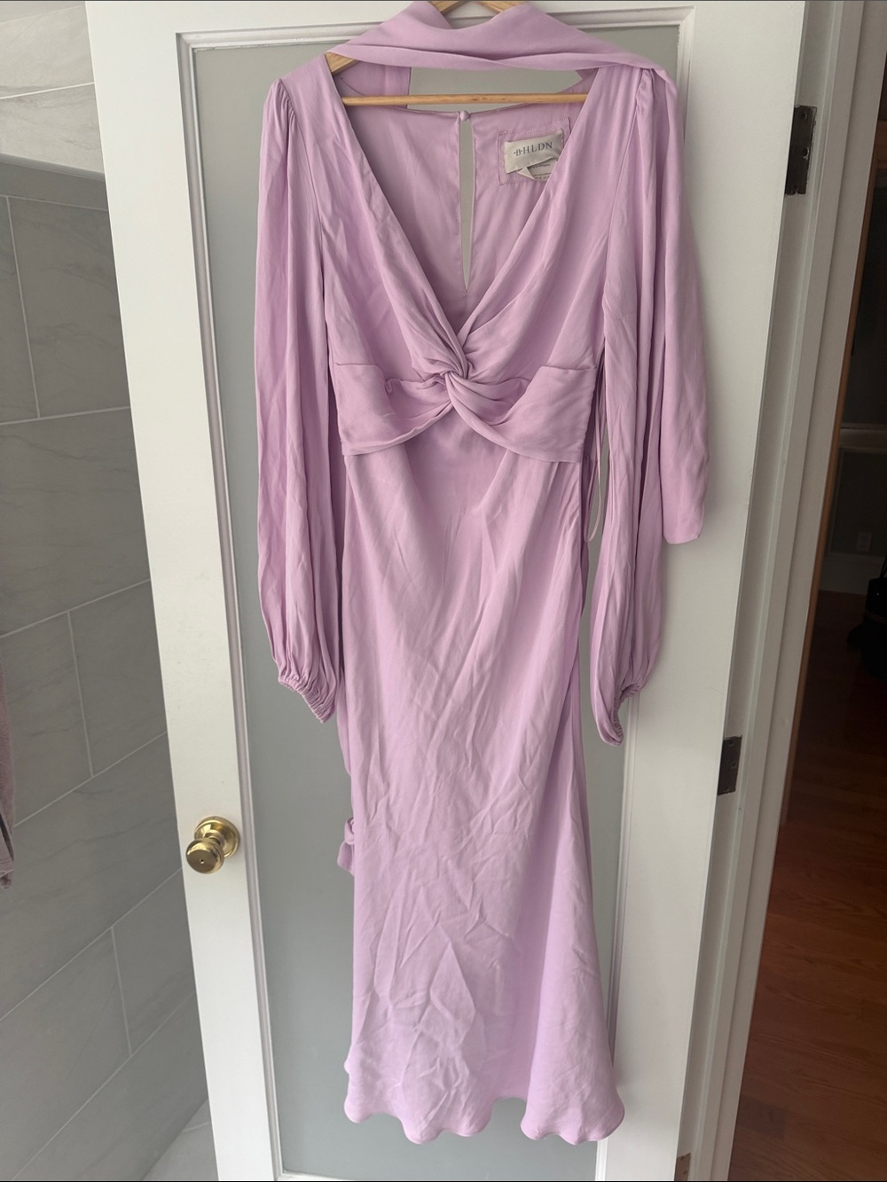 BHLDN LONG-SLEEVE SCARF-NECK A-LINE DRESS
